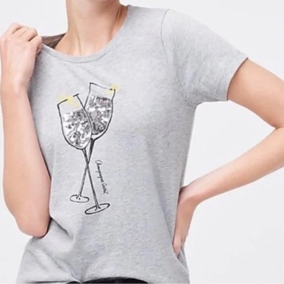 J. Crew Champagne Cocktail Collector Embellished Gray Cheers to love‎ Tee Top XS - Picture 1 of 5